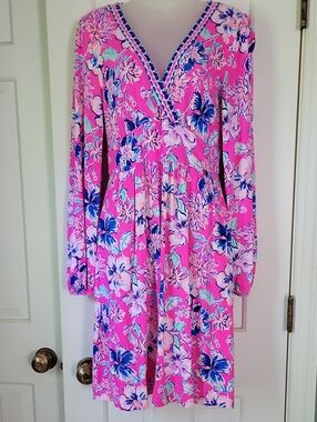 Lilly Pulitzer Carmilla Pink Isle Last But Not Least Long Sleeve Dress Sz 4